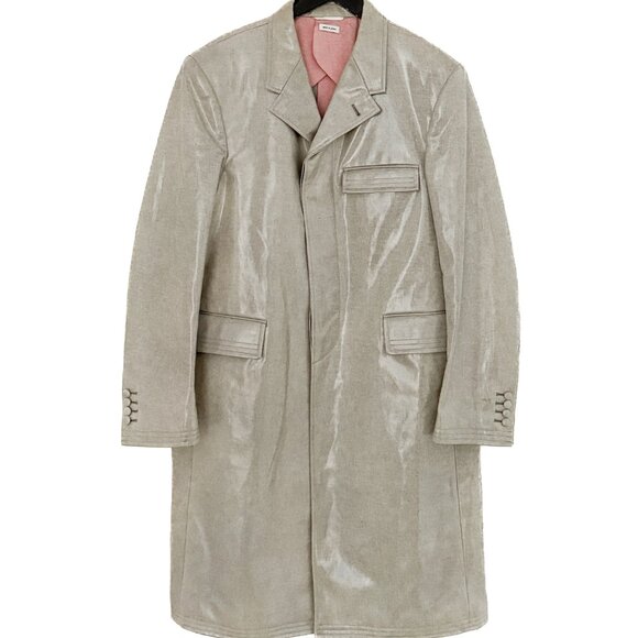 Thom Browne Blue Chambray Coated Cotton Coat - Picture 1 of 14